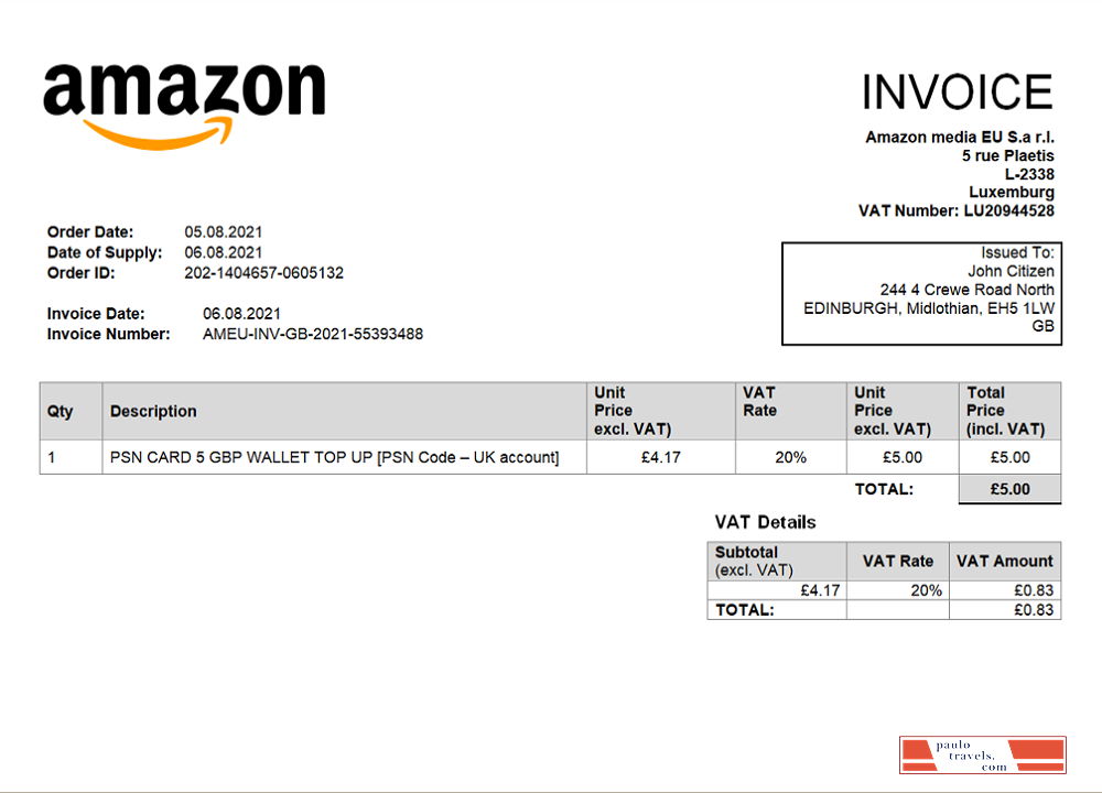 United Kingdom Amazon American multinational technology company invoice PSD template